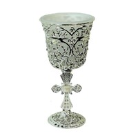 18cm Tea Light Holder Wedding Design Goblet Steel Silver Gloss Frame with Glass