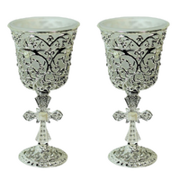 2x 18cm Wedding Tea Light Holder Goblet Design Silver Frame with Glass