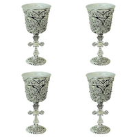 4x 18cm Wedding Tealight Holder Set Goblet Design Silver Frame with Glass