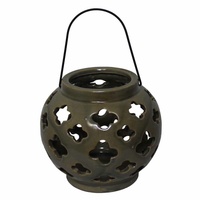 10cm Round Tea Light/Candle Holder Green Ceramic with Crackle Effect