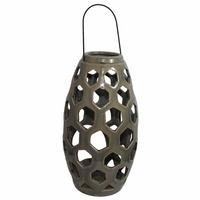 26cm Oval Lantern Candle Holder Green Ceramic with Crackle Effect MQ-145