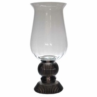 29cm Vintage Style Silver Base Hurricane Lantern Glass Candle Holder Vase MQ183