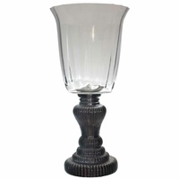 32.5cm Vintage Style Silver Base Hurricane Lantern Glass Candle Holder Vase M185