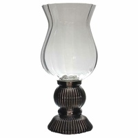 27.5cm Vintage Style Silver Base Hurricane Lantern Glass Candle Holder Vase M186