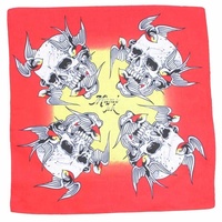 Bandana - Birds Carrying Skull bright yellow and red design 100% Cotton 55x55cm