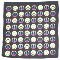 Bandana - Peace and Smiley Face Black, Rainbow and Yellow 100% Cotton 55x55cm
