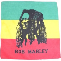 Bandana - Bob Marley with Hemp Flag Colours Background 100% Cotton 55x55cm