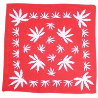 Bandana Hemp Leaf Symbol Red & White 1pce 54cm 100% Cotton Head Wrap Scarf