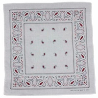 Bandana Traditional Paisley on White, Red 1pce 54cm 100% Cotton Head Wrap Scarf