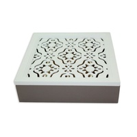 26.5cm Square MDF Tea Box, White French Provincial Lid Hinged & Mocca Base MQ031