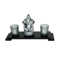 33cm Ganesh Tealight Candle Holder with Glass Cups & Silver/Black Wash Display