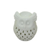 10cm Ceramic Oil Burner White Glazed Owl Design, Fragrant Aroma, MQ-088