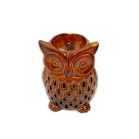 10cm Ceramic Oil Burner Brown/Clay Glazed Owl Design, Fragrant Aroma, MQ-089