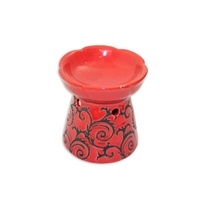 10cm Ceramic Oil Burner Red / Grey Glazed Vine Design, Fragrant Aroma , MQ-100