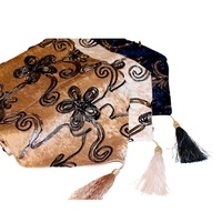 220x32cm Blue Designer Vintage Style Table Runner / Bed End Throw Velvet Feel