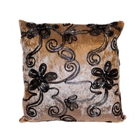 1pce 40x40 Designer Vintage Style Cushion Beige Velvet Feel with Black & Silver Trim