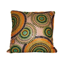 40x40 Designer Vintage Style Cushion Embroided Green, Orange and Beige Colours