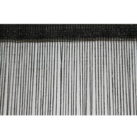 Fringe String Panel Curtain with Fine Silver Strip Design Room Divider Door Hanging 90x190cm - Black