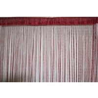 Fringe String Panel Curtain with Fine Silver Strip Design Room Divider Door Hanging 90x190cm - Burgundy