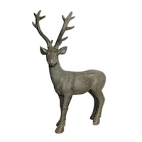 Grey 50x35cm Resin Deer Statue Standing on Allert with Antlers MQ-138