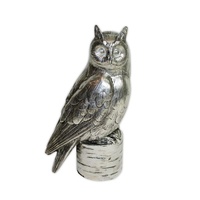 20x10cm Metallic Silver Owl on Log Resin Statue / Orniment MQ-132