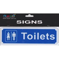 Toilets Plastic 20cm 1pce Sign Blue/White Self Adhesive Business/Workplace