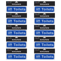 10pce Toilets Plastic 20cm Signs Set Blue/White Self Adhesive Business/Workplace