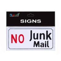Miniature No Junk Mail 8cm 1pce Sign Plastic White/Black/Red Self Adhesive