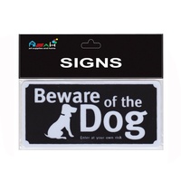 Miniature Beware of the Dog 8cm 1pce Sign Plastic Black/White Self adhesive