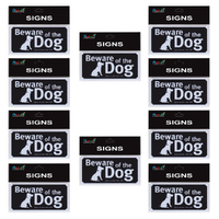 10pce Miniature Beware of the Dog 8cm Signs Set Plastic Black/White Self adhesive
