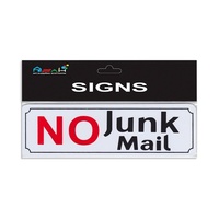 No Junk Mail 20cm 1pce Sign Plastic White/Black/Red Self Adhesive Letterbox