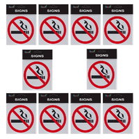 10pce No Smoking Brushed Steel 14cm Signs Set Black, Red, Silver Self Adhesive