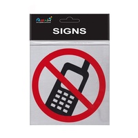 No Mobile Phone Brushed Steel Sign Black, Red, Silver 14x14cm