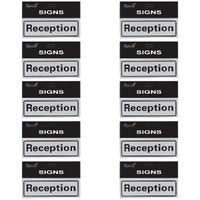 10pce Reception 20cm Brushed Steel Signs Set Black/Silver For Workplace/Business