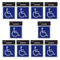 10pce Disabled 14cm Signs Set Brushed Steel Finish Blue and Silver Self Adhesive