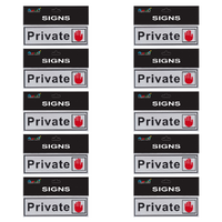 10pce Private Brushed Steel 18cm Signs Set Black/Red/Silver Non-adhesive
