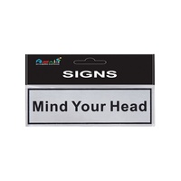 Mind Your Head 1pce Brushed Steel 20cm Sign Black/Silver For Workplace Non-adhesive