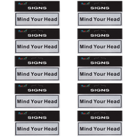 10pce Mind Your Head Brushed Steel 20cm Signs Set Black/Silver Workplace Non-adhesive