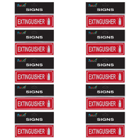 10pce Extinguisher 18cm Signs Set Brushed Steel Finish Red/Silver Non-adhesive
