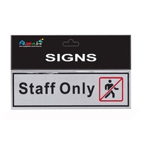 Staff Only Brushed Steel Sign Black/ Red / Silver 18x5.5cm Non Adhesive