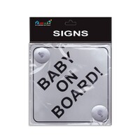 Baby on Board 14cm 1pce Sign Silver With Suction Caps Plastic For Window