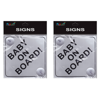 Baby on Board Signs Silver 2 Piece Set with Suction Caps Plastic 14cm