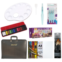 A3 Portfolio + Watercolour Paper,  Cake & Tubes Paint, Brushes & Mixing Palette Painting Set