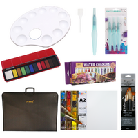 A2 Portfolio + Watercolour Paper,  Cake & Tubes Paint, Brushes & Mixing Palette Painting Set