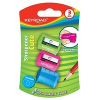 3pce Keyroad Sharpener Set Cute 1 Hole Standard Design Ergonomic School