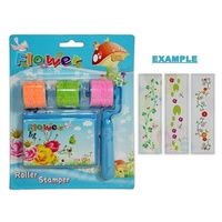 1 x Blue Kids Stamp Roller with 3 Stamp Rolls and an Ink Pad with Flower Boarder