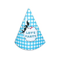12pce Party Hats Blue Polka Dots Theme Dress Up Paper 18cm for Birthday Parties