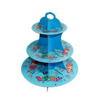 Blue Birthday Design 36x32cm Cardboard Cupcake Stand Holds 16 Cakes Parties