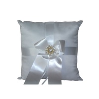 Wedding Ring Cushion 20cm with Double Broach Diamante Centre & Ribbon