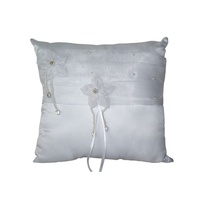 Wedding Ring Cushion 20cm with Double Flower Diamante Centre & Ribbon